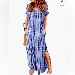 Blue and White Tye Dye Maxi Dress size L